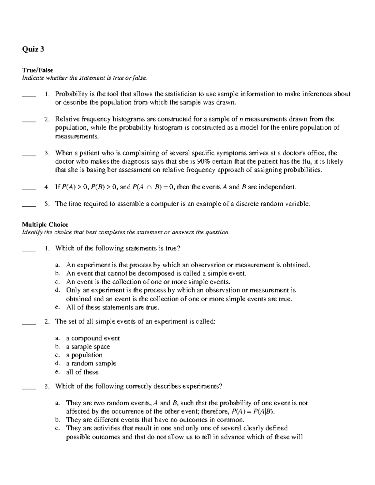 Quiz 3 - Understanding Probability Concepts and Statistics - Studocu