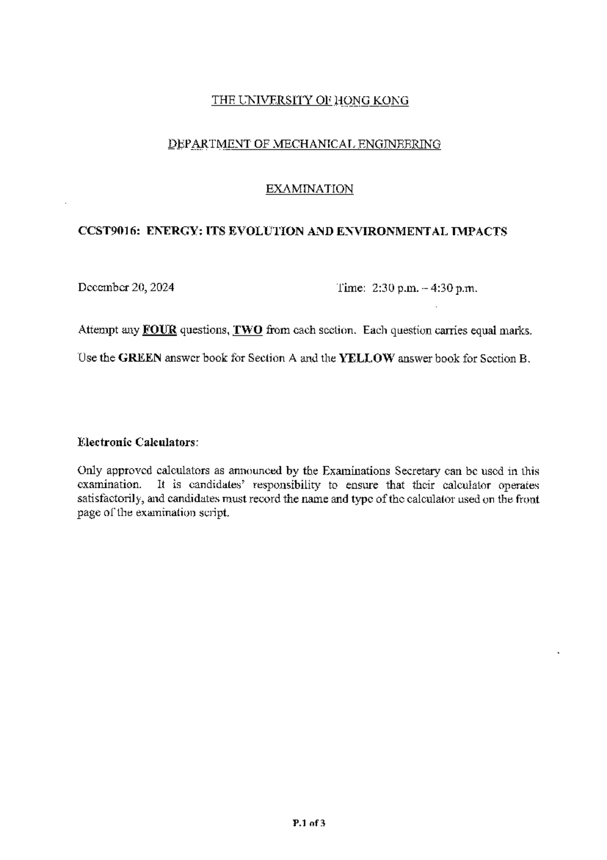 CCST9016: Energy Evolution & Environmental Impacts Exam Guide - Studocu