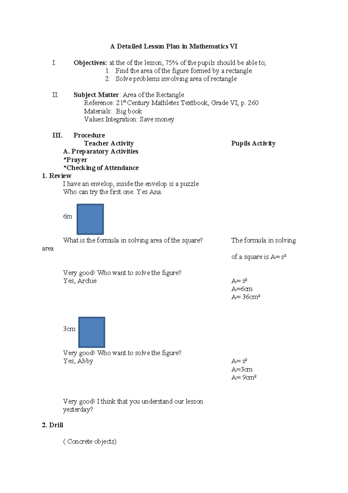 A detailed lesson plan in mathematics VI - A Detailed Lesson Plan in ...