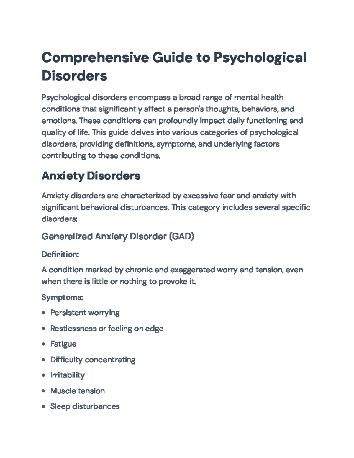 Comprehensive Guide to Psychological Disorders and Their Symptoms ...