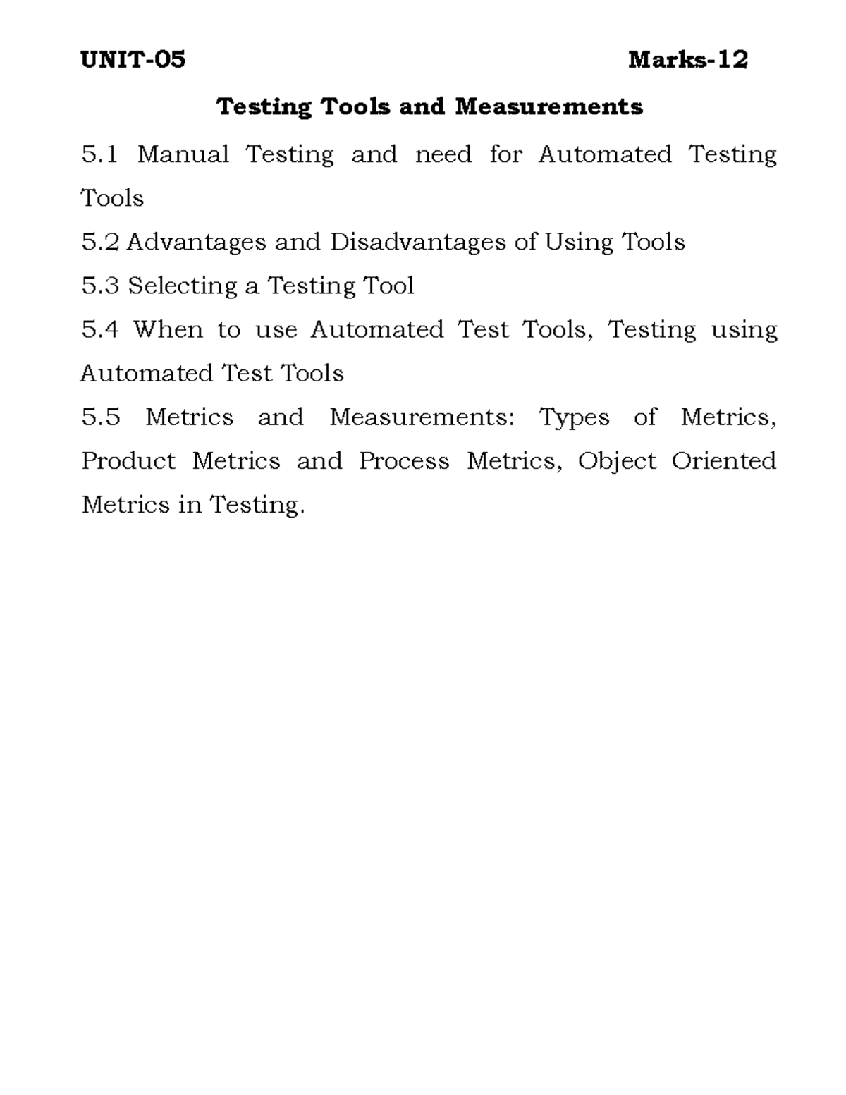 Software Testing Unit-5: Automation & Metrics Insights - Studocu