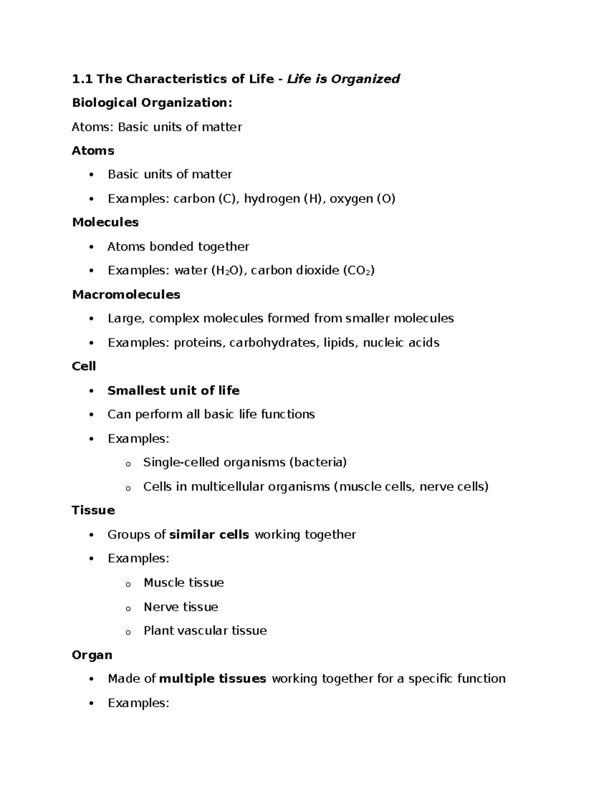 Bio1406 - Chapters 1-3: Characteristics and Principles of Life - Studocu