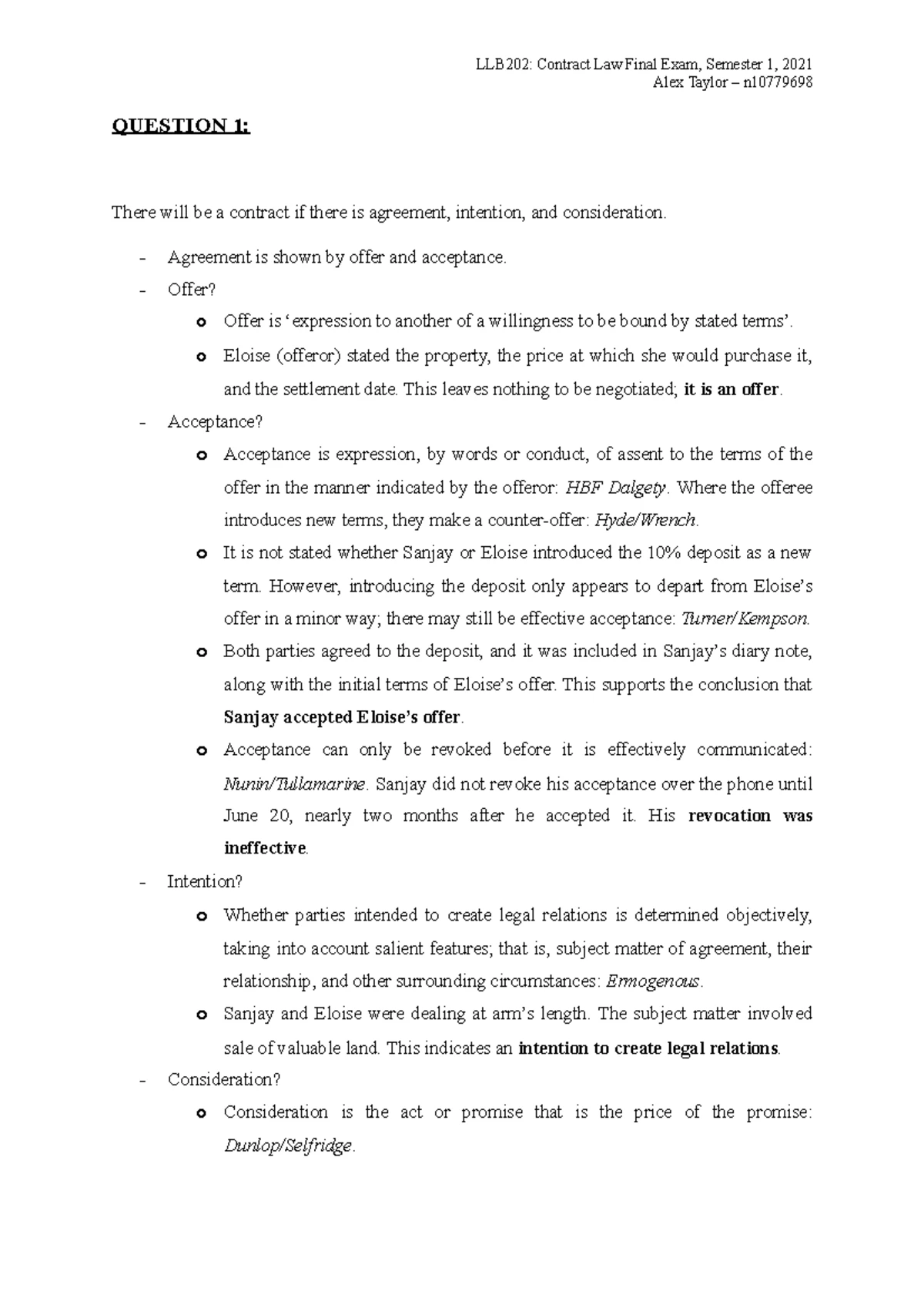 LLB202 Contract Law Week 10 Tutorial Questions and Instructions - Studocu
