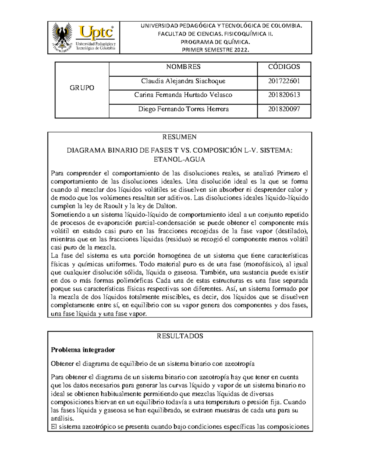 Informe 2 - Diagrama Binario Etanol-Agua en Físicoquímica II - Document Preview