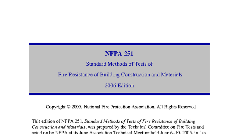 NFPA 251: Standard Methods for Fire Resistance Testing of Building ...