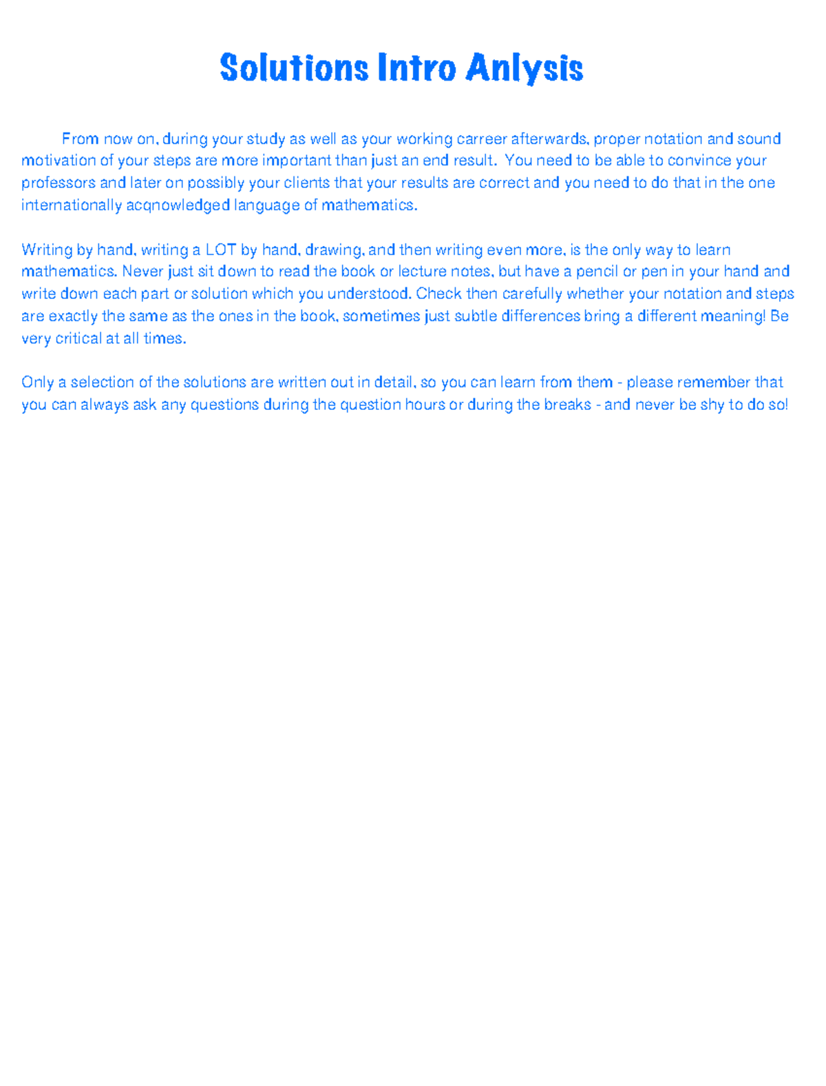 Solutions WEEK 1 Intro Analysis - Solutions Intro Anlysis From now on ...
