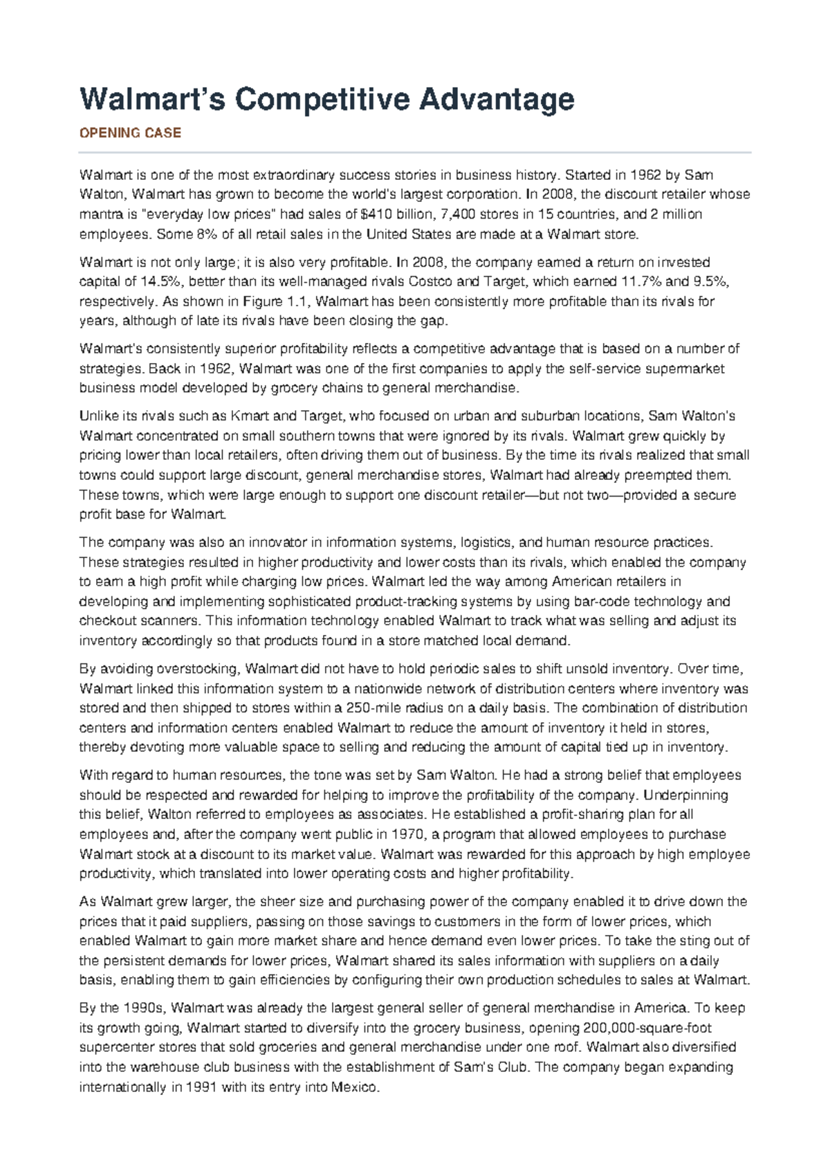 Strategic Management Case Study: Walmart's Competitive Advantage ...