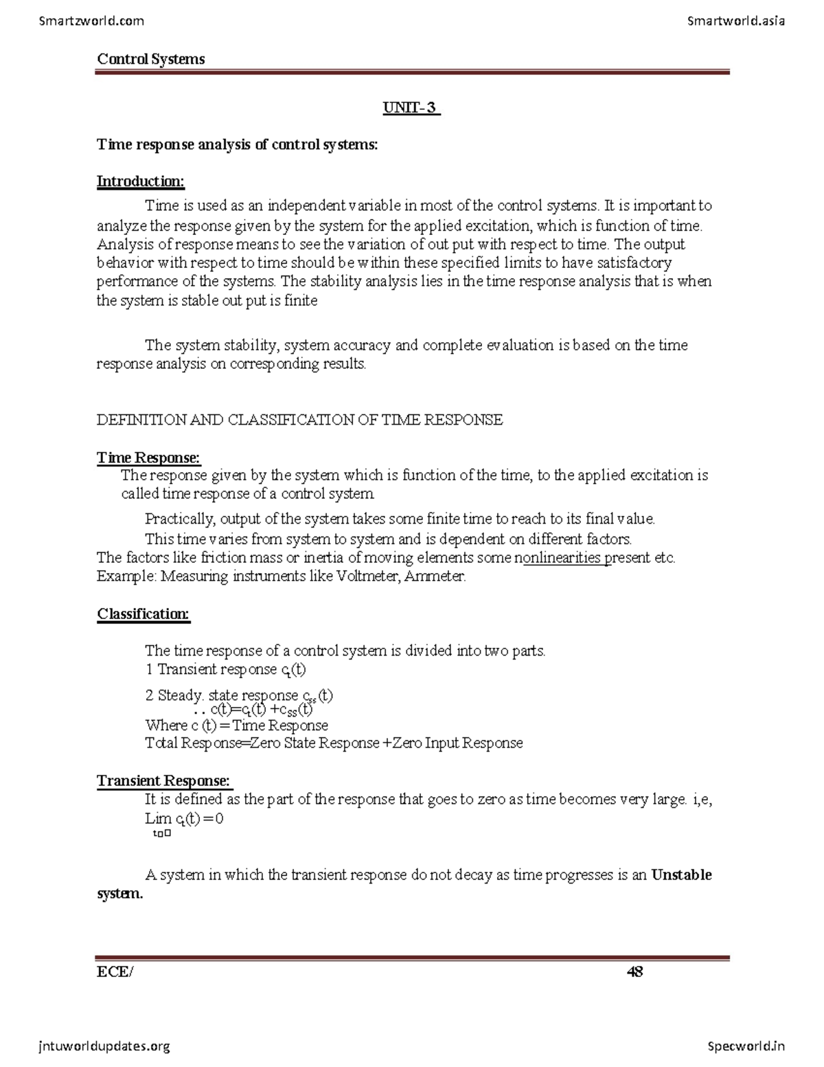 Control Systems Engineering U3 - Control Systems UNIT- 3 Time response ...