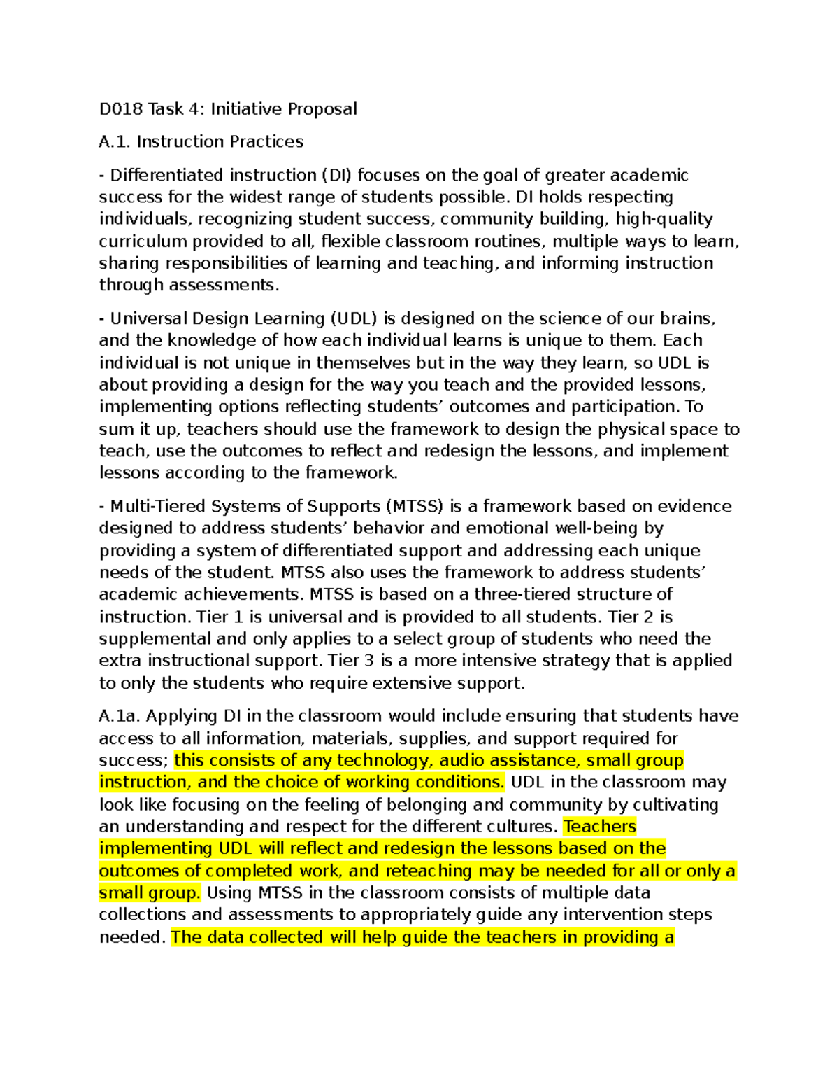 D018 Task 4: Initiative Proposal on Differentiated Instruction ...