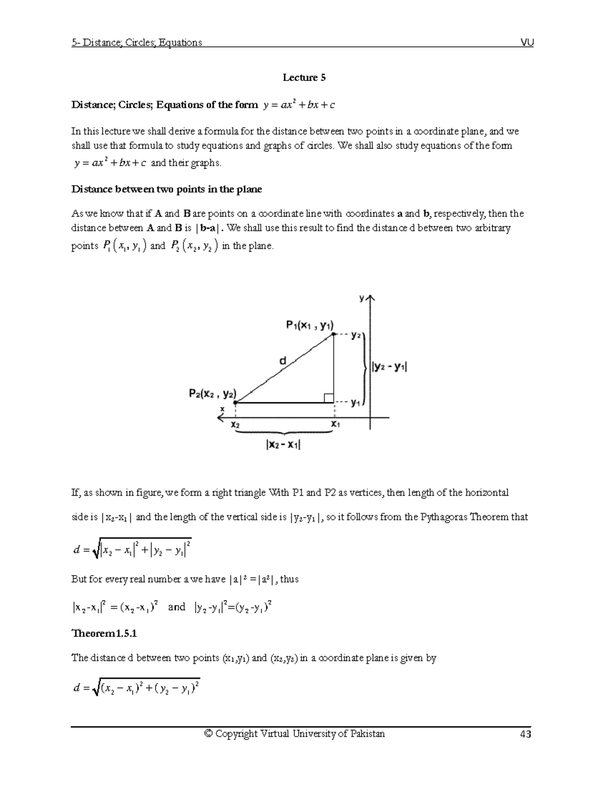 Lecture 5: Distance, Circles, and Equations - Studocu