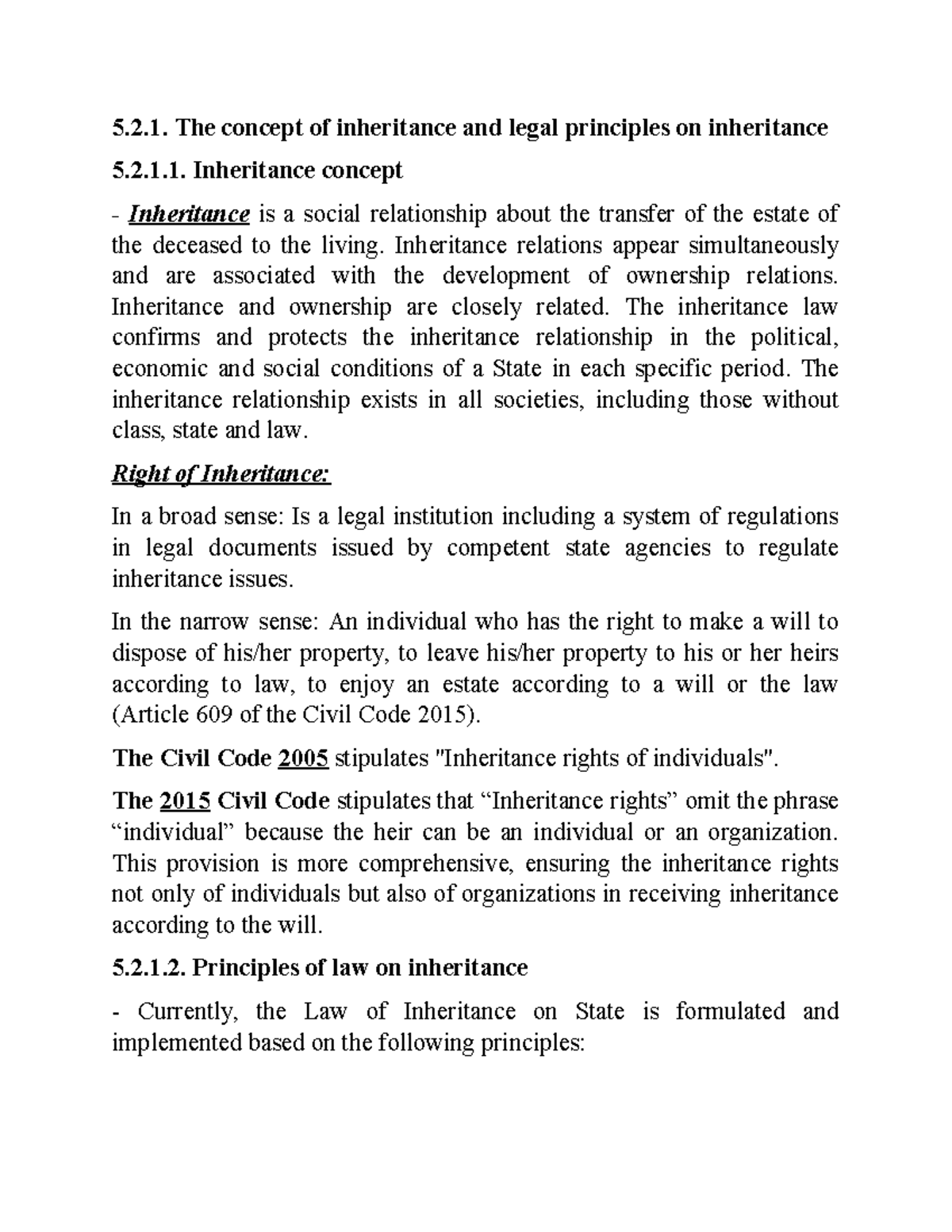 Inheritance Law Principles and Concepts - Course Code: 5.2.1 - Studocu