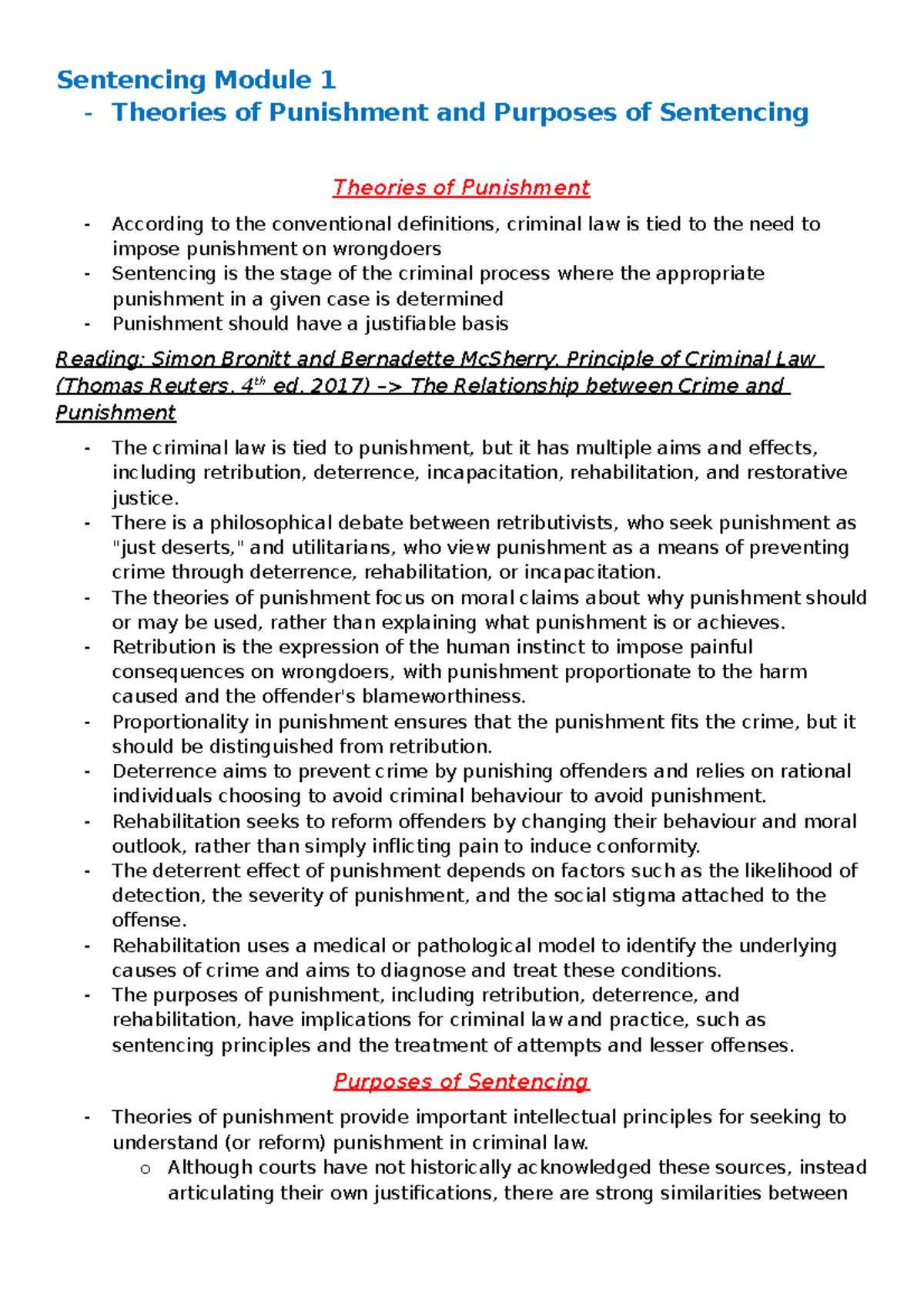Sentencing Module Notes: Theories, Purposes, and Forms of Sentence ...