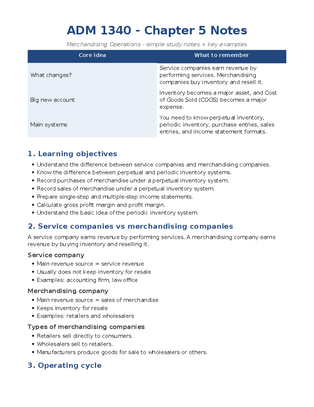 ADM 1340 Chapter 5 Notes: Understanding Merchandising Operations - Studocu