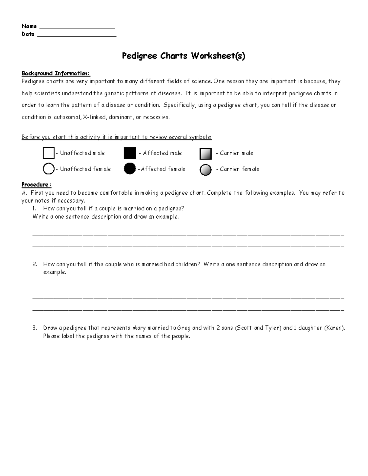 Pedigrees Worksheet No. 3: Understanding Genetic Patterns - Studocu