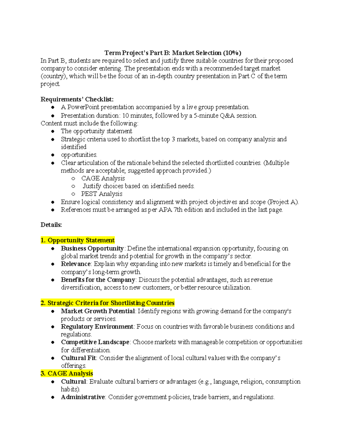 Term Project P2: Market Selection & Justification Guidelines - Studocu