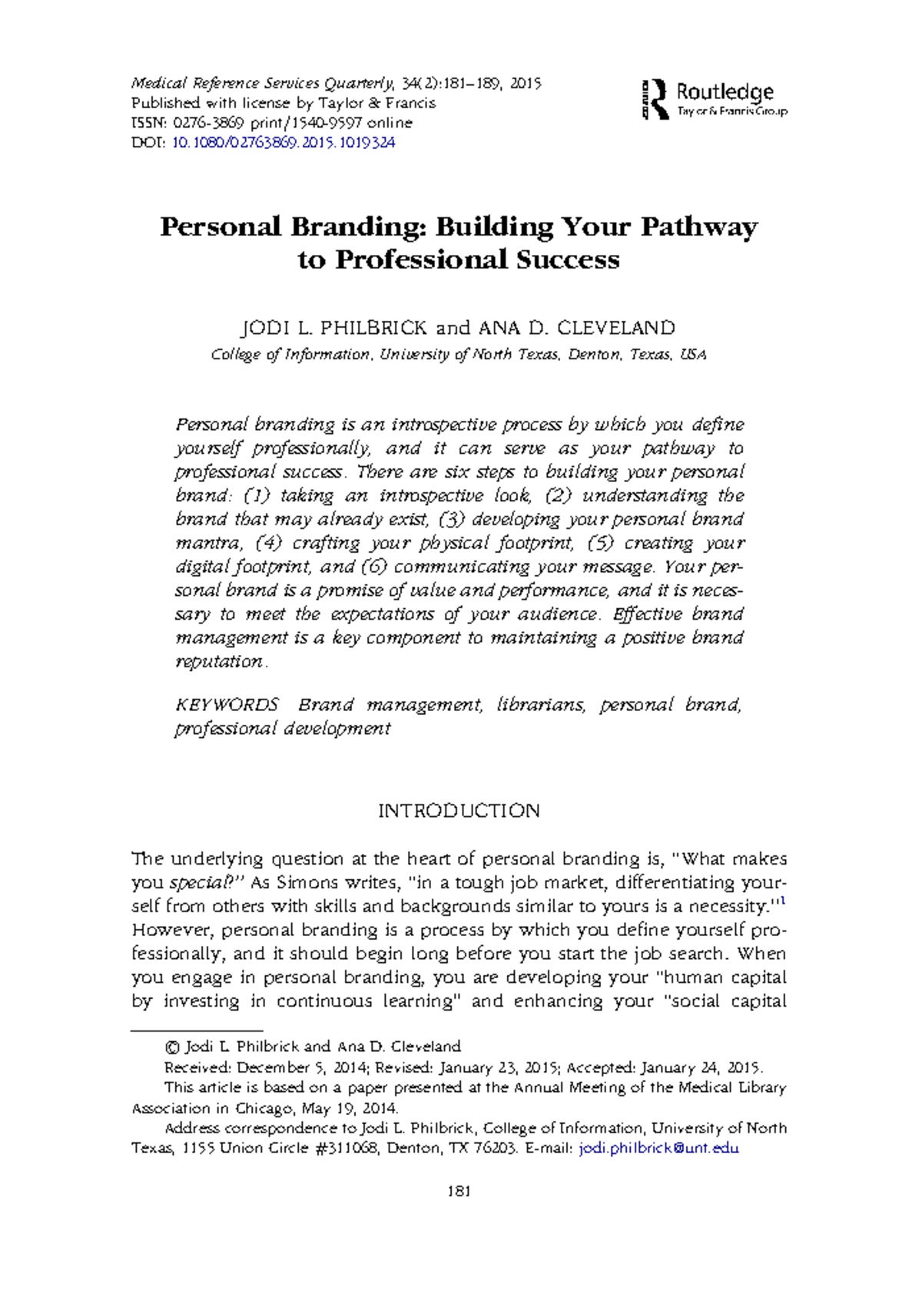 Personal Branding: Strategies for Professional Success (INFO 4680 ...