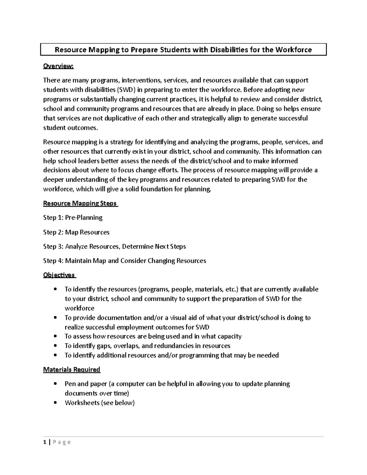 Resource Mapping: Aligning Supports for SWD Workforce Readiness 7.18.21 ...