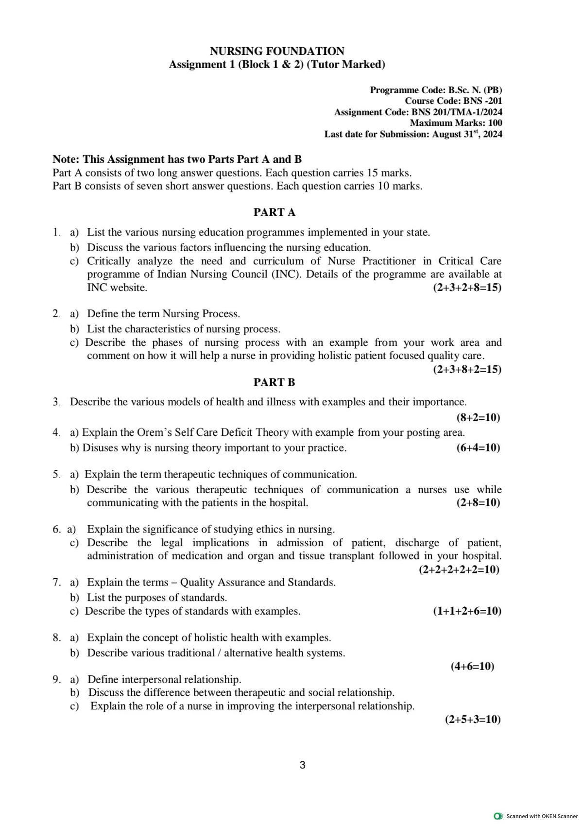 Revised - 1st Year - Jan 2024 Assignment - I G N O U Post Basic ...
