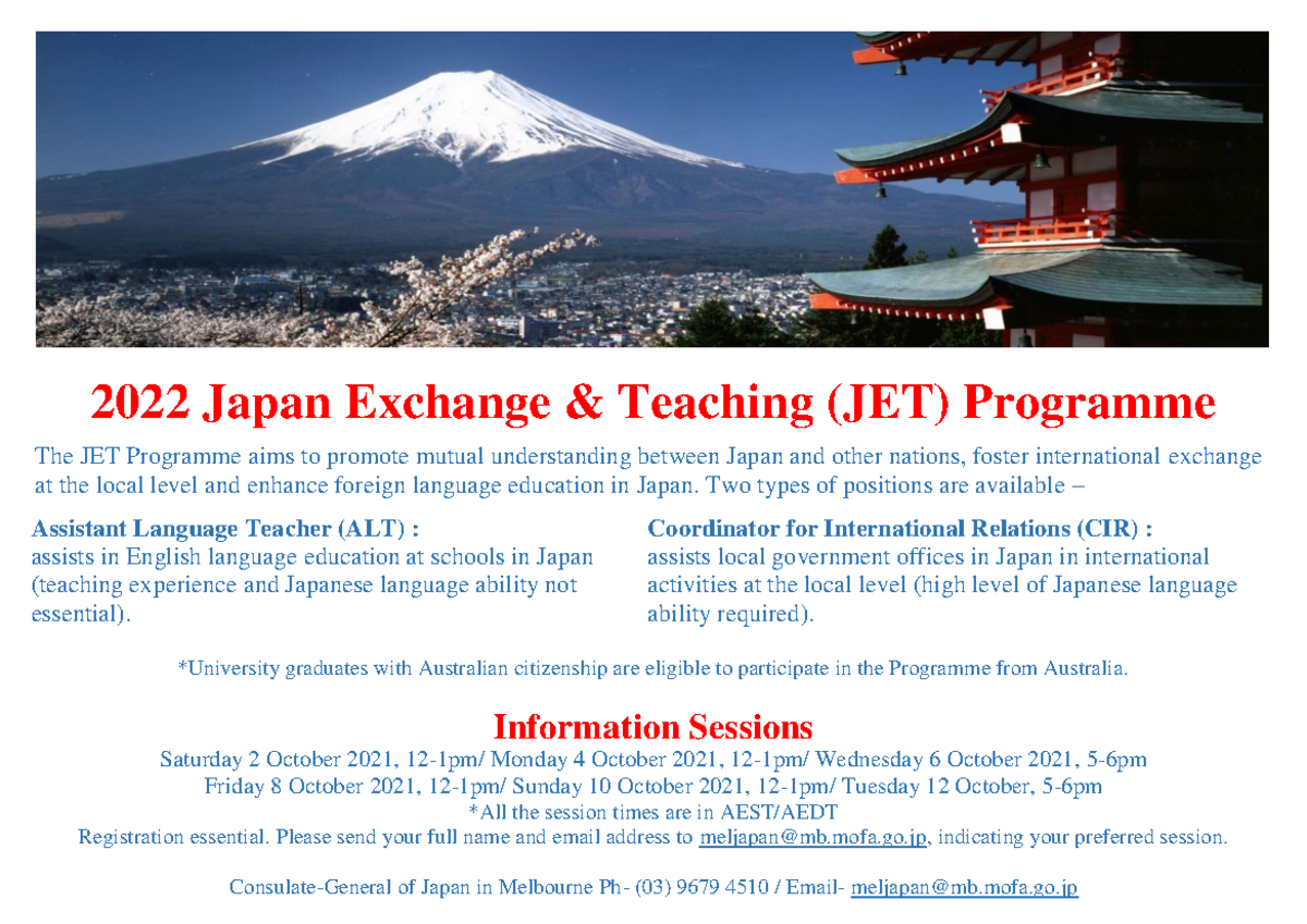 2022 JET Program Overview: Positions & Info Sessions - Studocu