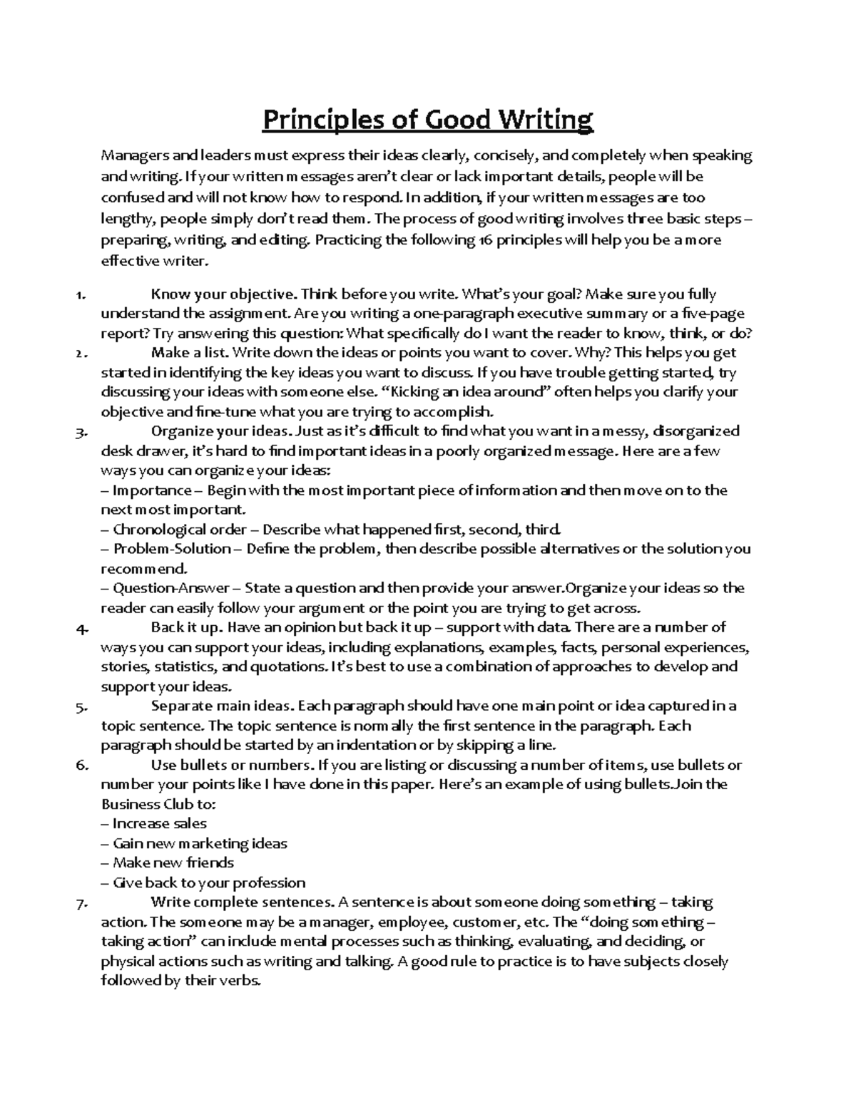 Effective Writing Principles for Managers and Leaders - Studocu