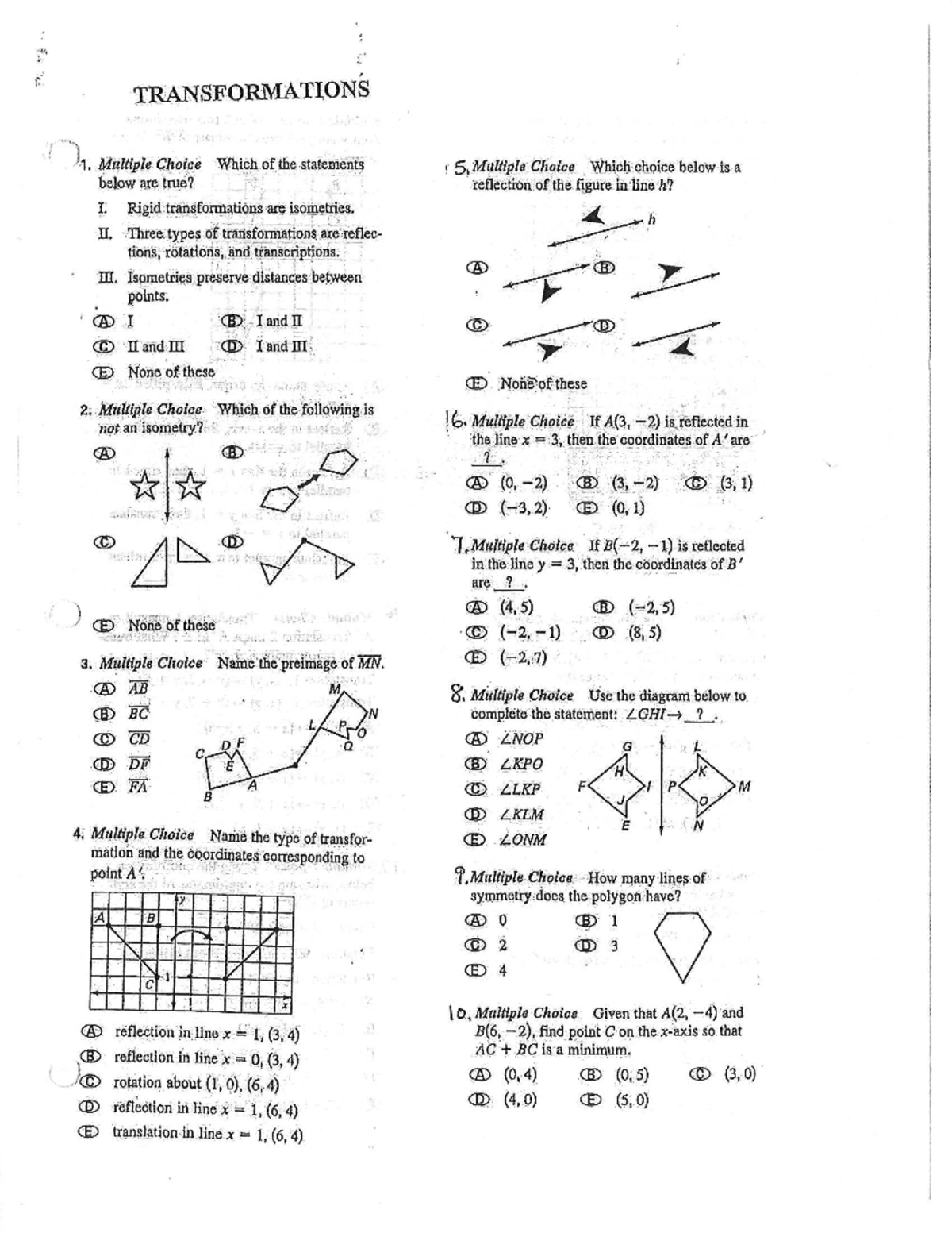 Transformations: Multiple Choice Questions - Studocu