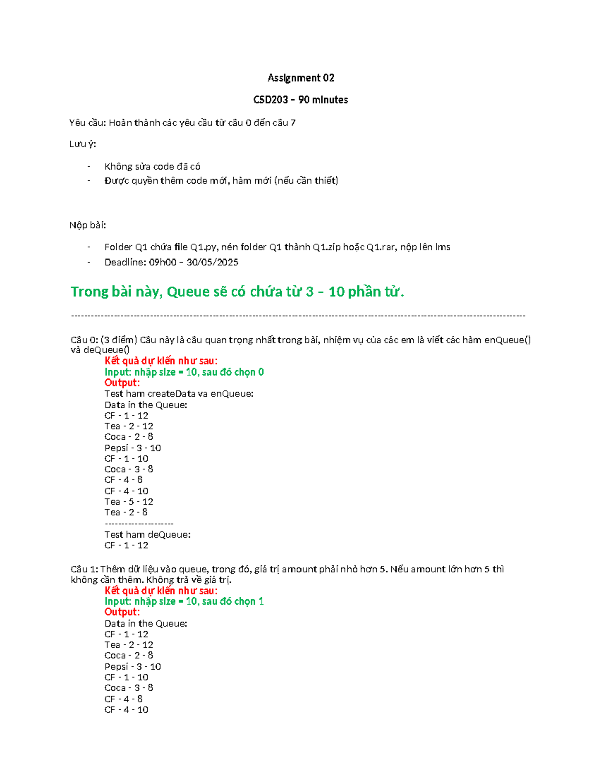 Assignment 02 CSD203: Queue Operations and Implementation Tasks - Studocu