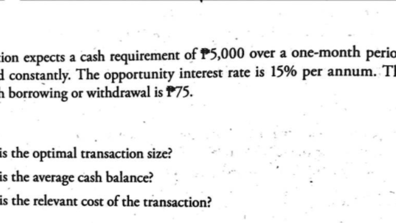 Cash Management Activity: Optimal Transaction Size & Costs Analysis ...