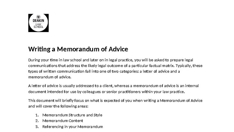 Writing a Memorandum of Advice: Key Guidelines and Structure - Studocu