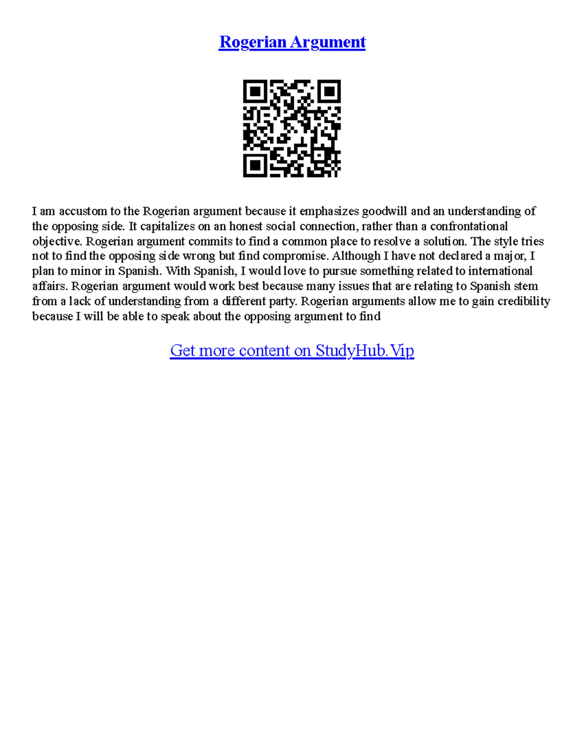 Rogerian Argument Essay: Understanding Goodwill in Discourse - Studocu