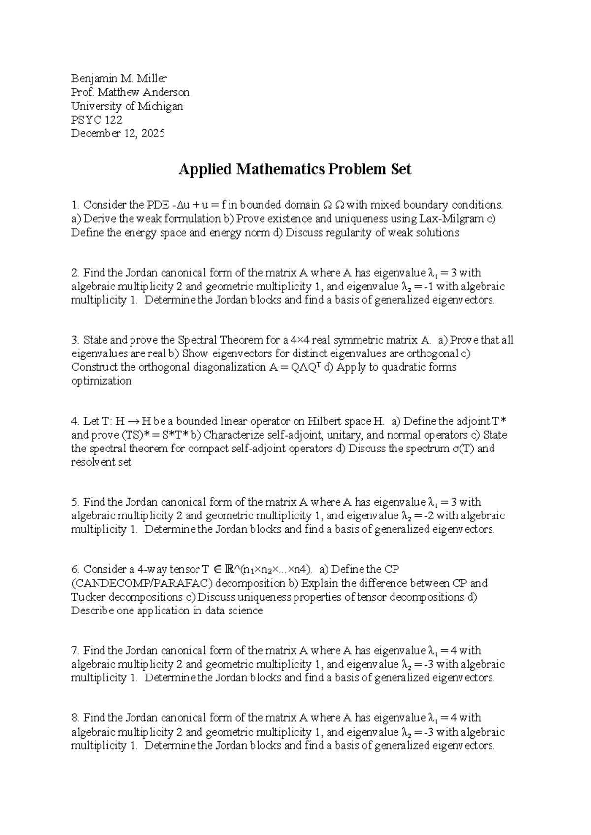 Applied Mathematics Problem Set 1 - PSYC 122 - Studocu