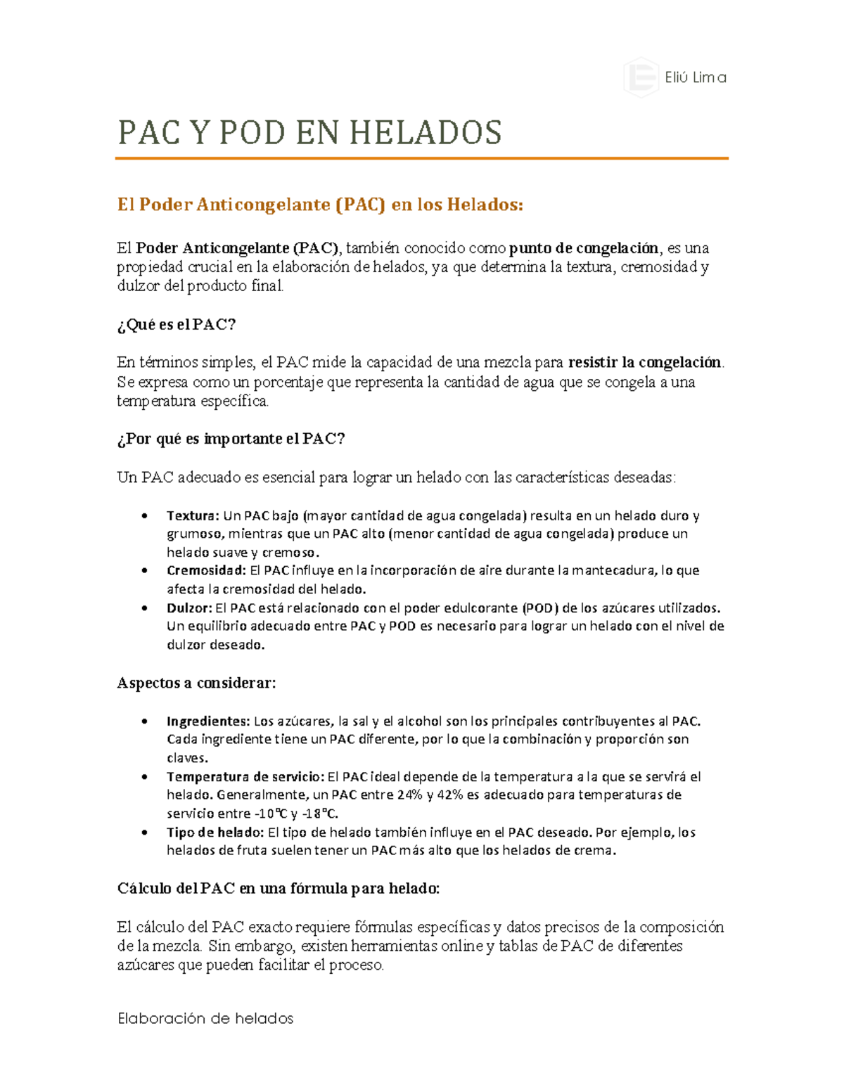PAC y POD en Helados: Guía Completa para la Elaboración - Studocu