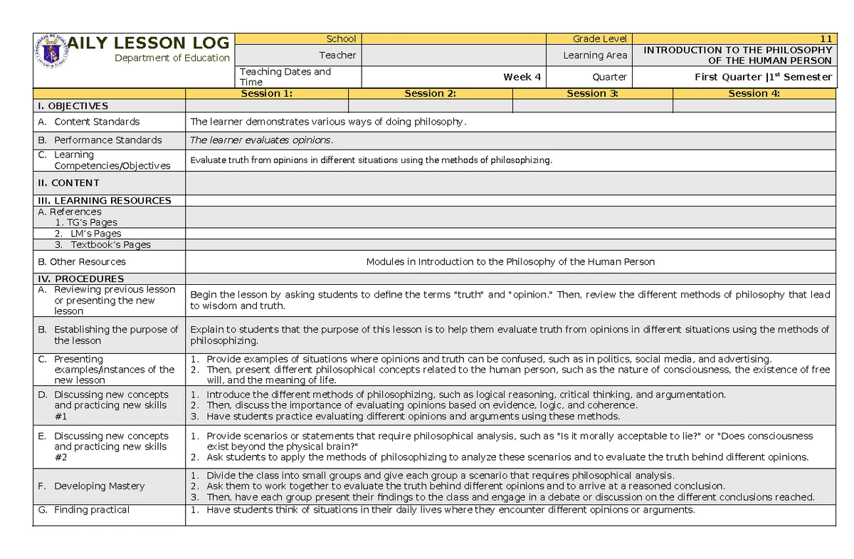 DLL: Introduction to the Philosophy of the Human Person - Q1 Week 3 ...