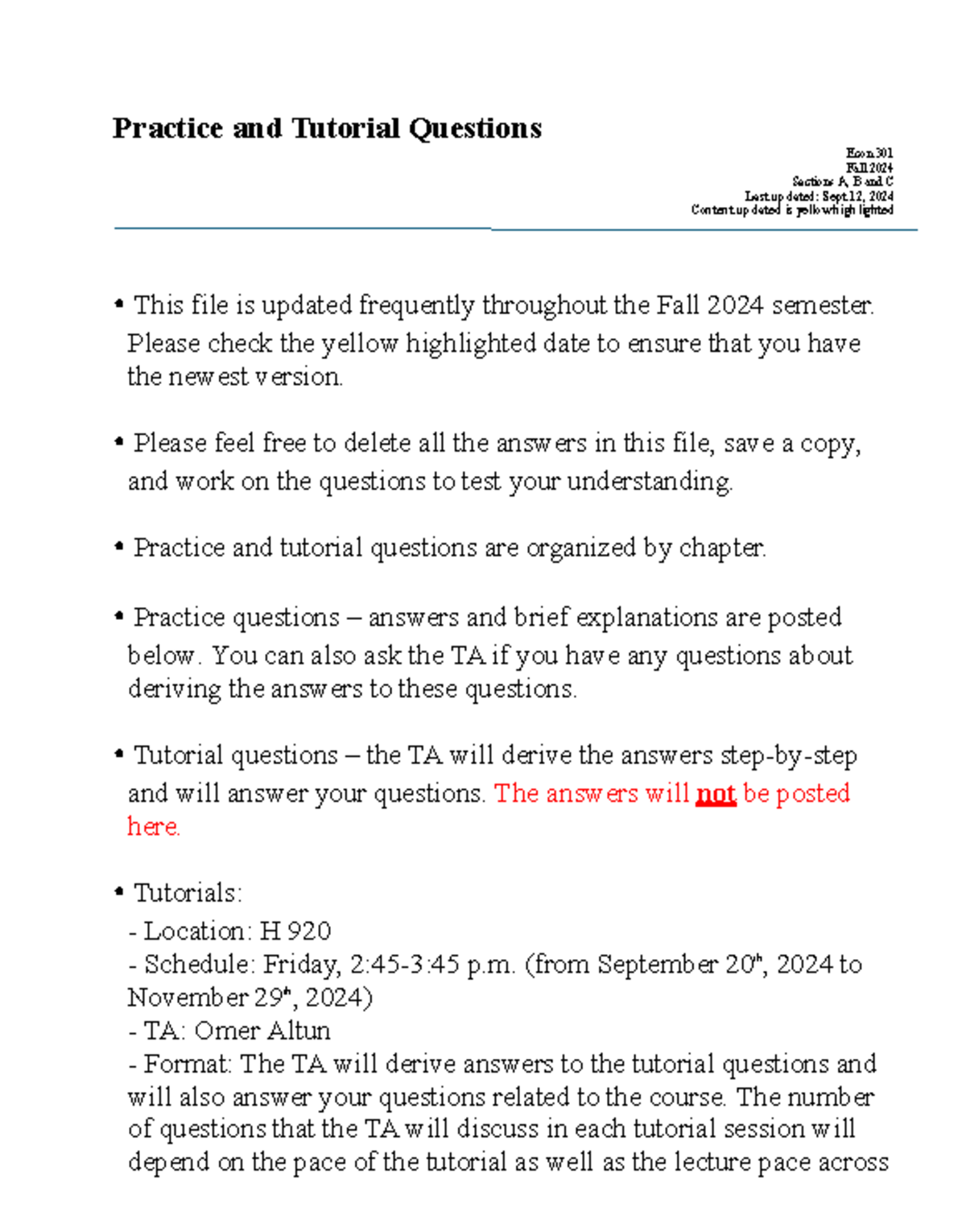 Practice questions - Practice and Tutorial Questions Econ 301 Fall 2024 ...