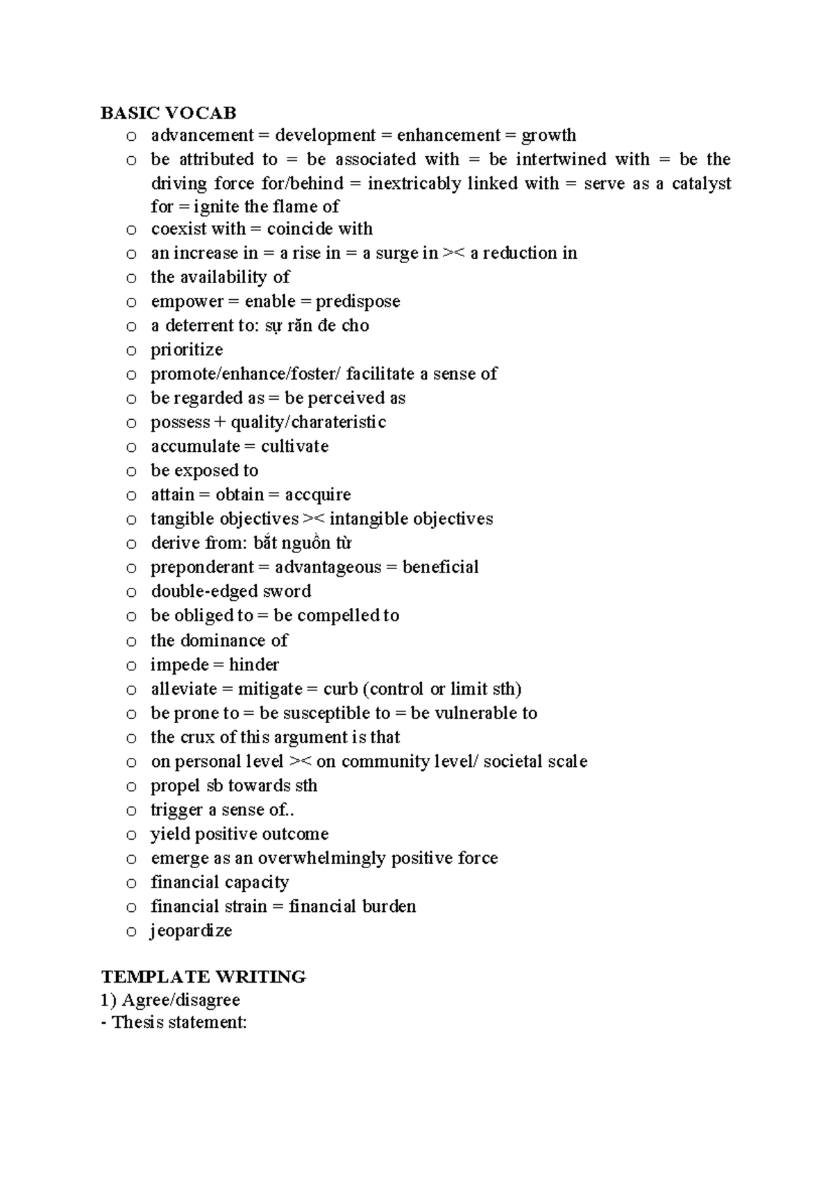 BASIC VOCAB: Key Terms for Advancement & Development - Studocu