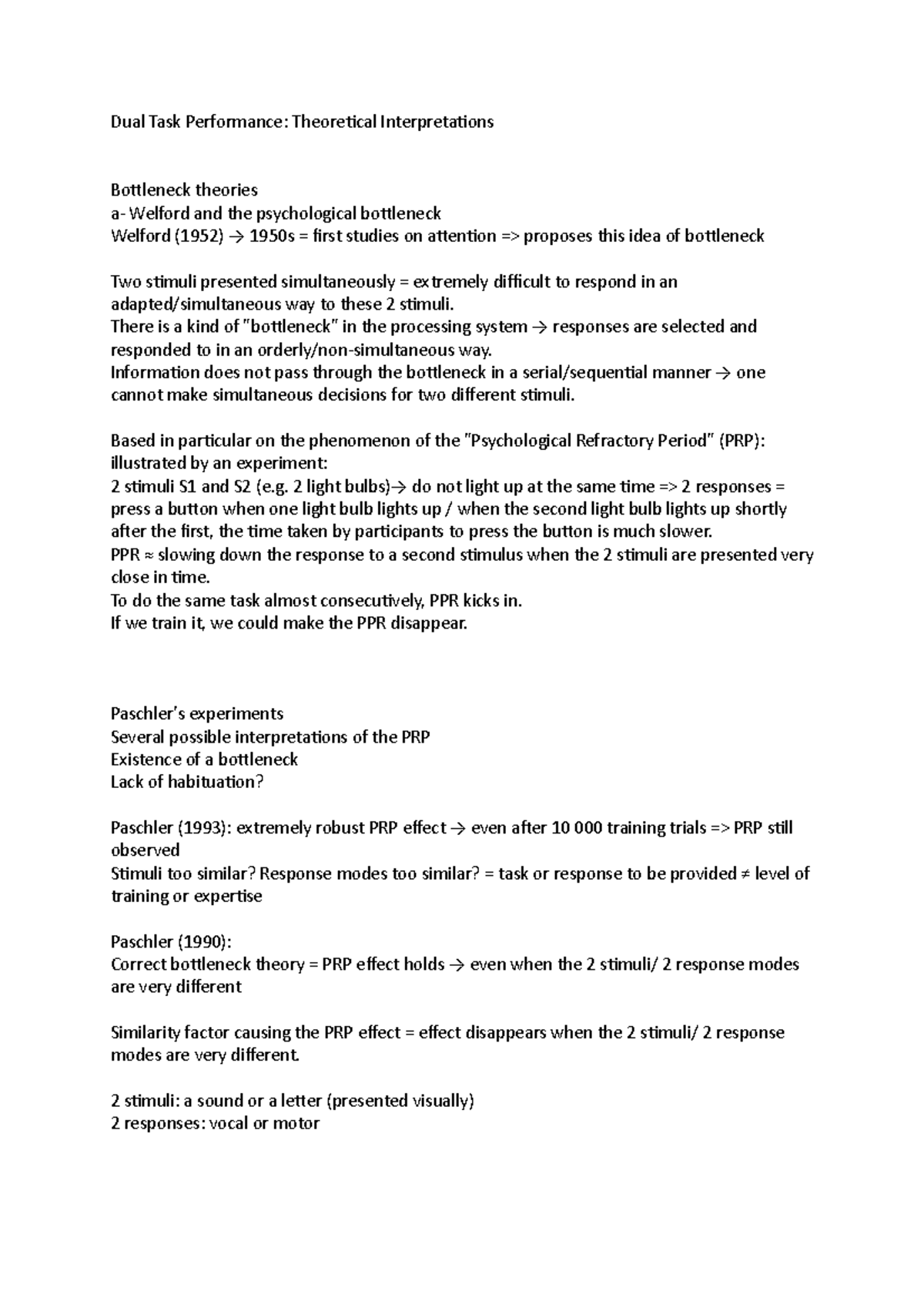 Dual Task Performance - Psychology - Dual Task Performance: Theoretical ...