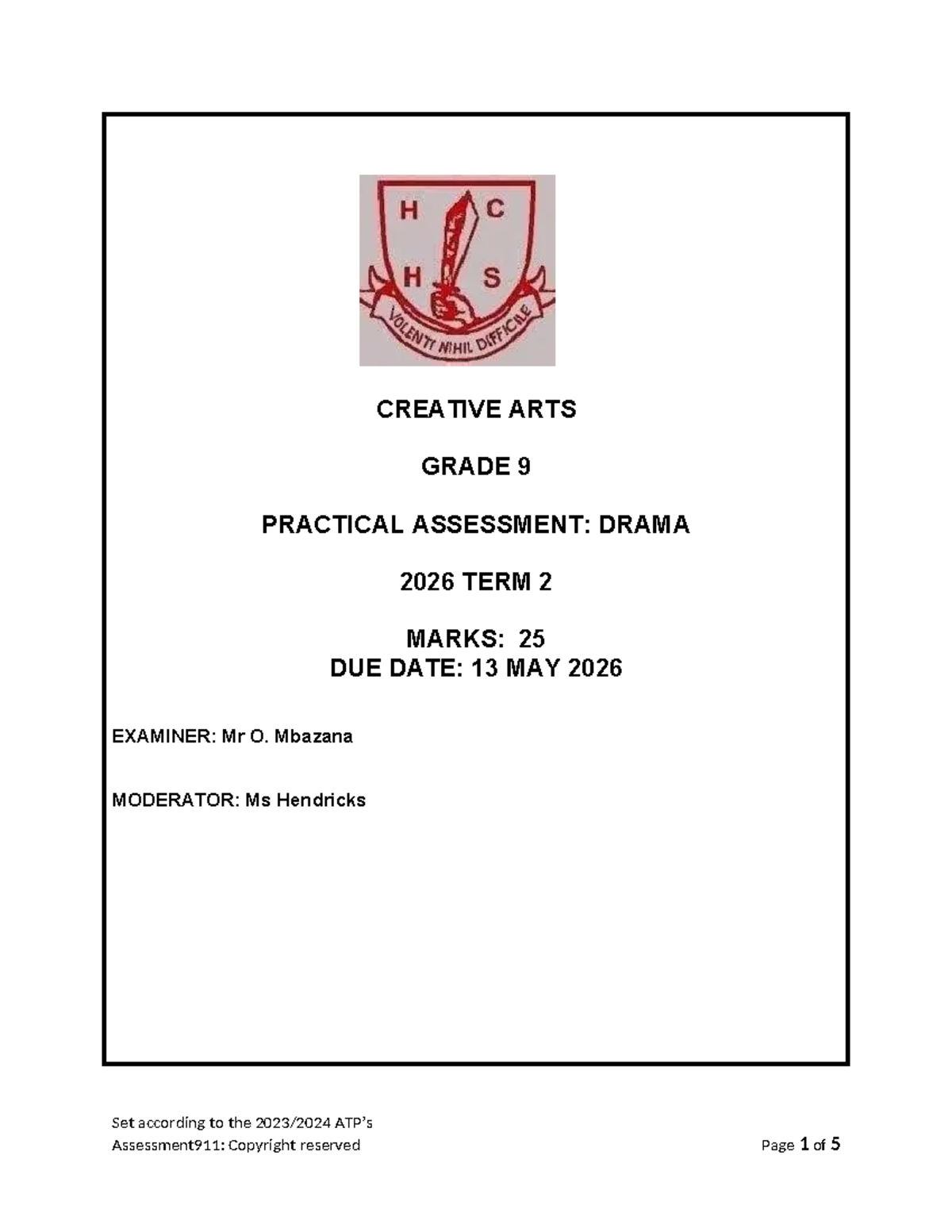 Creative Arts Grade 9 Practical Assessment: Drama Term 2 Guide - Studocu