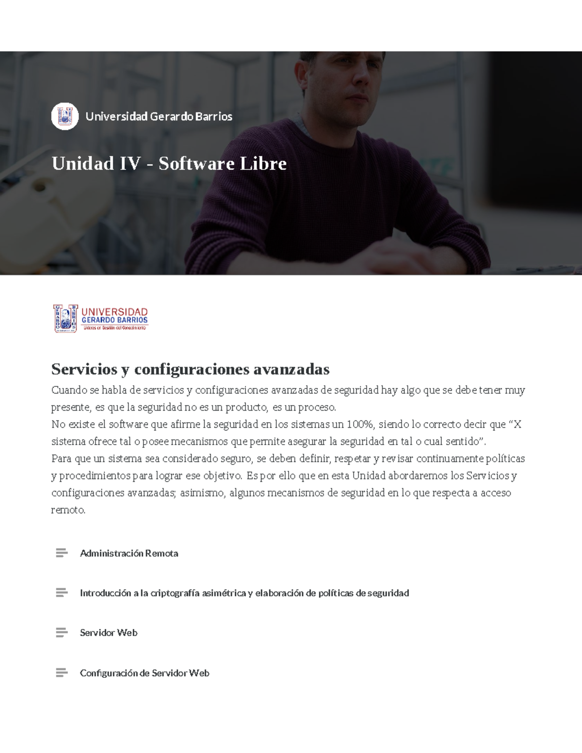 Unidad IV: Servicios y Configuraciones Avanzadas en Software Libre ...
