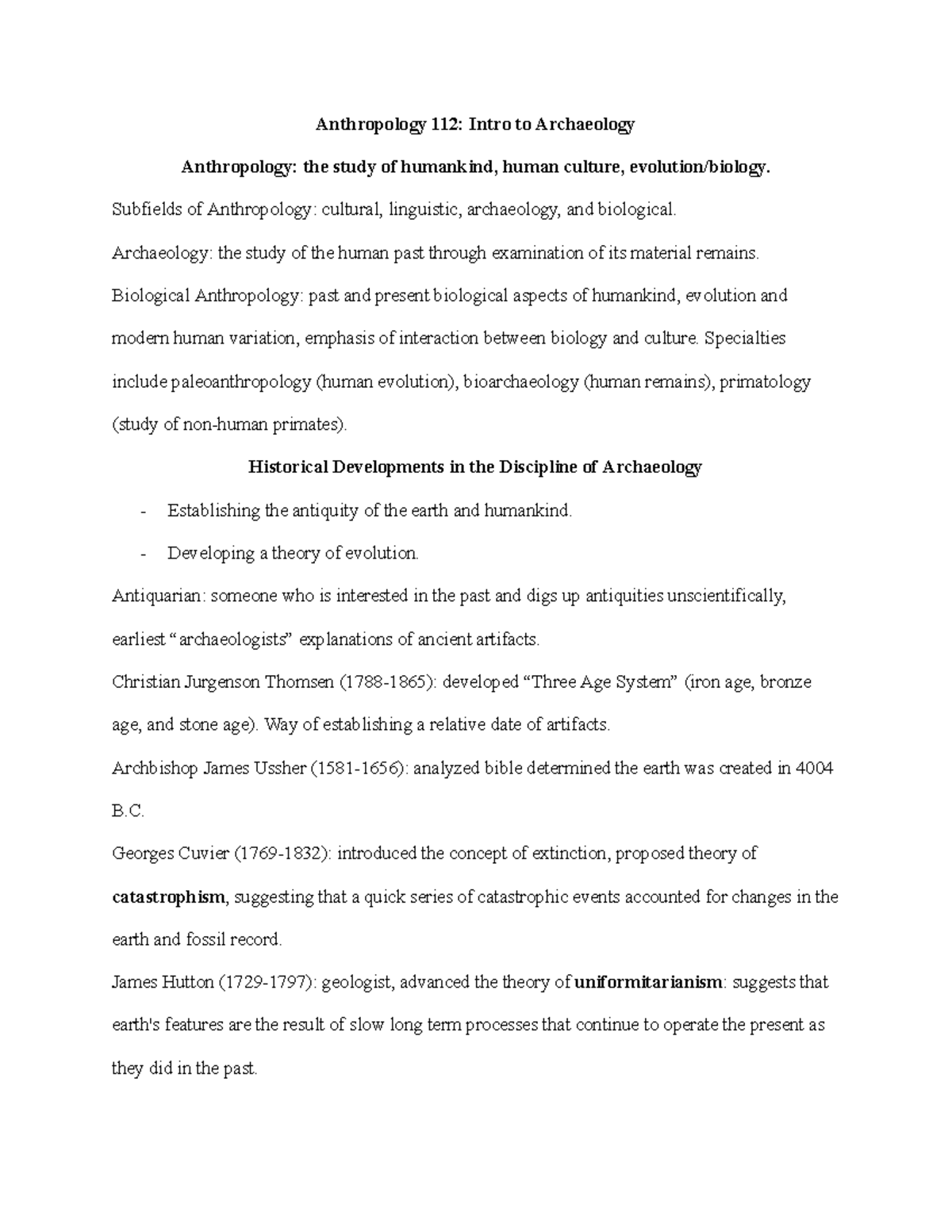 ANTH 112.3 Lecture Notes: Intro to Archaeology & Human Evolution - Studocu