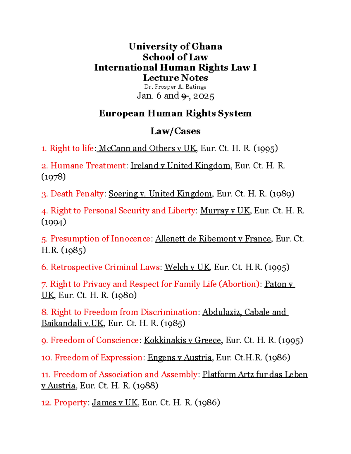 International Human Rights Law I Lecture Notes (UGSL) - European Human ...