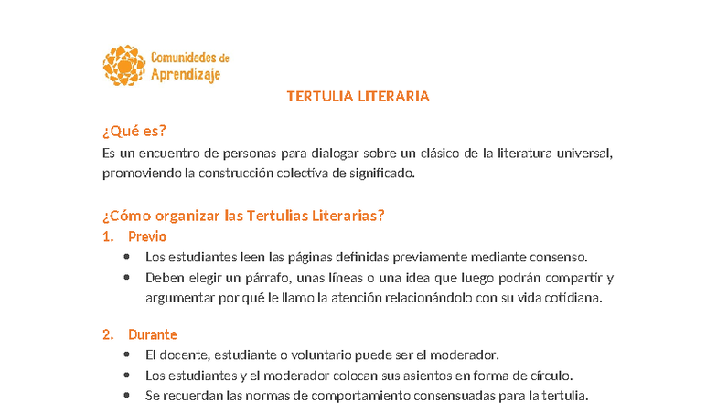Tertulia Literaria: Guía para Organizar y Participar - Studocu