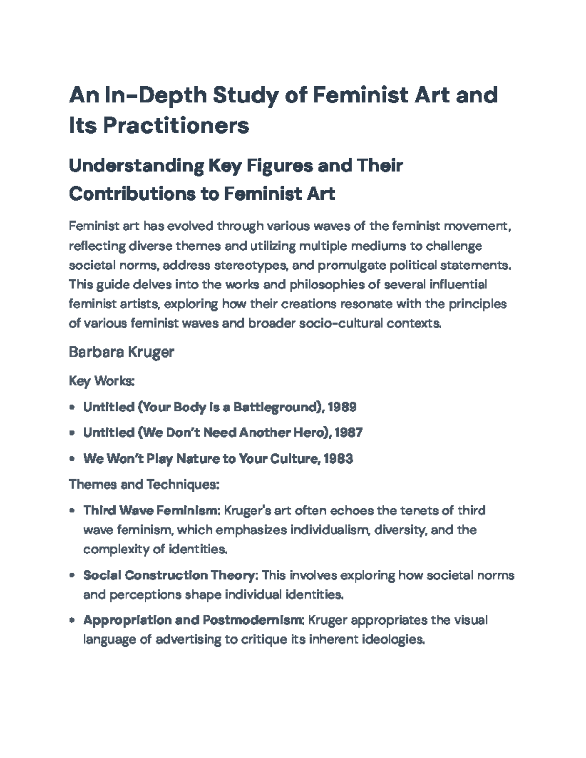 Feminist Art Analysis: Key Figures and Their Impact (Course Code: FA101 ...