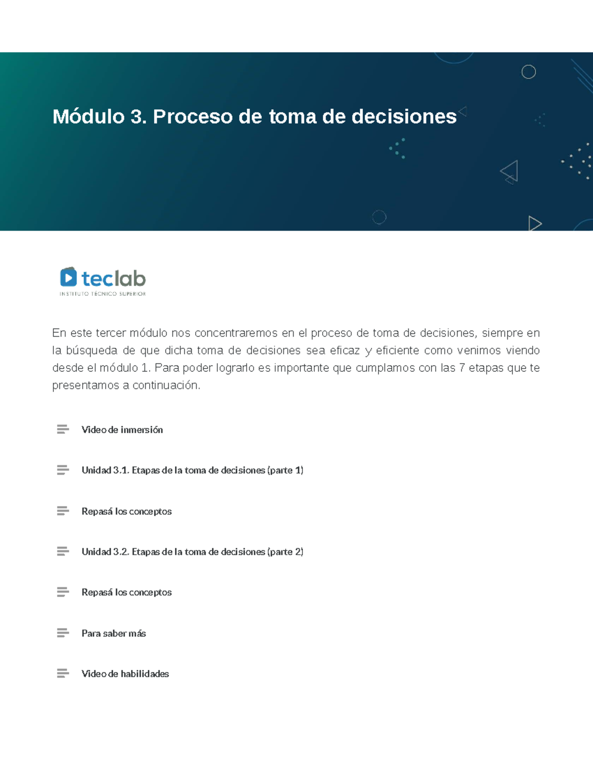 Módulo 3: Proceso de Toma de Decisiones Eficaz y Eficiente - Studocu