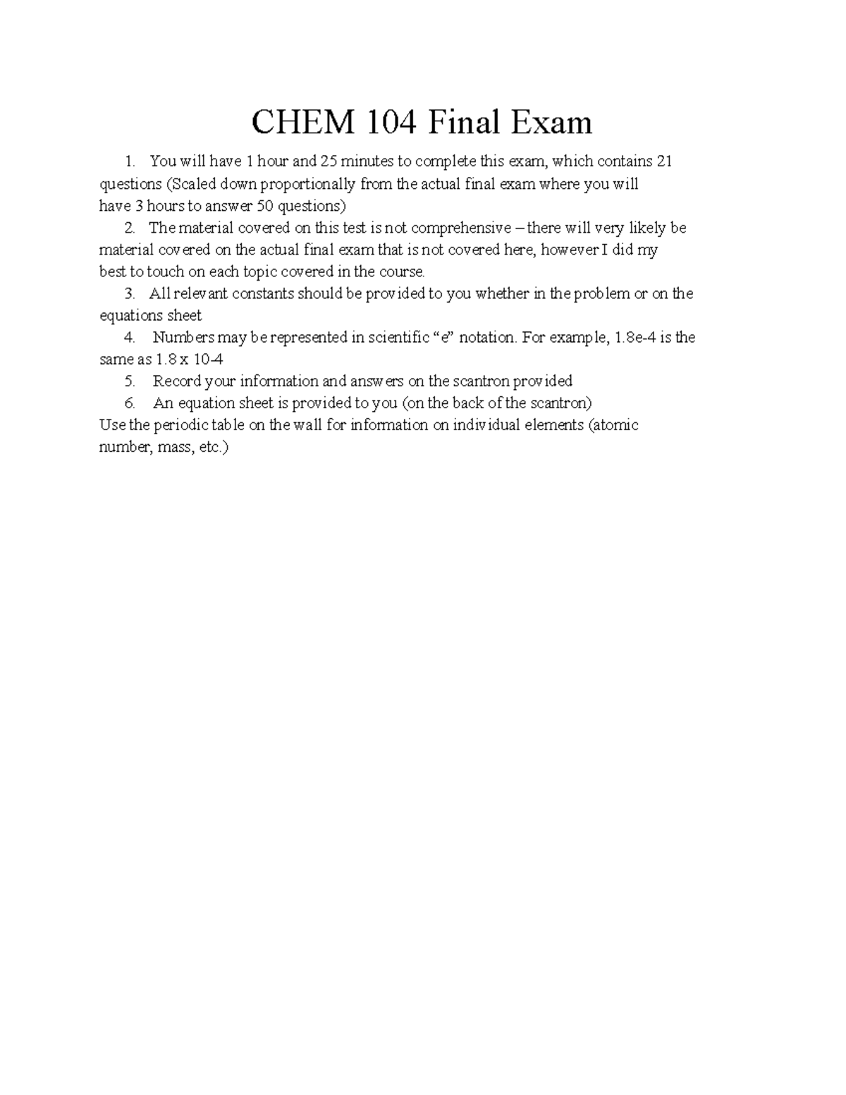 CHEM 104 AQK Final Exam Study Guide and Practice Problems - Studocu