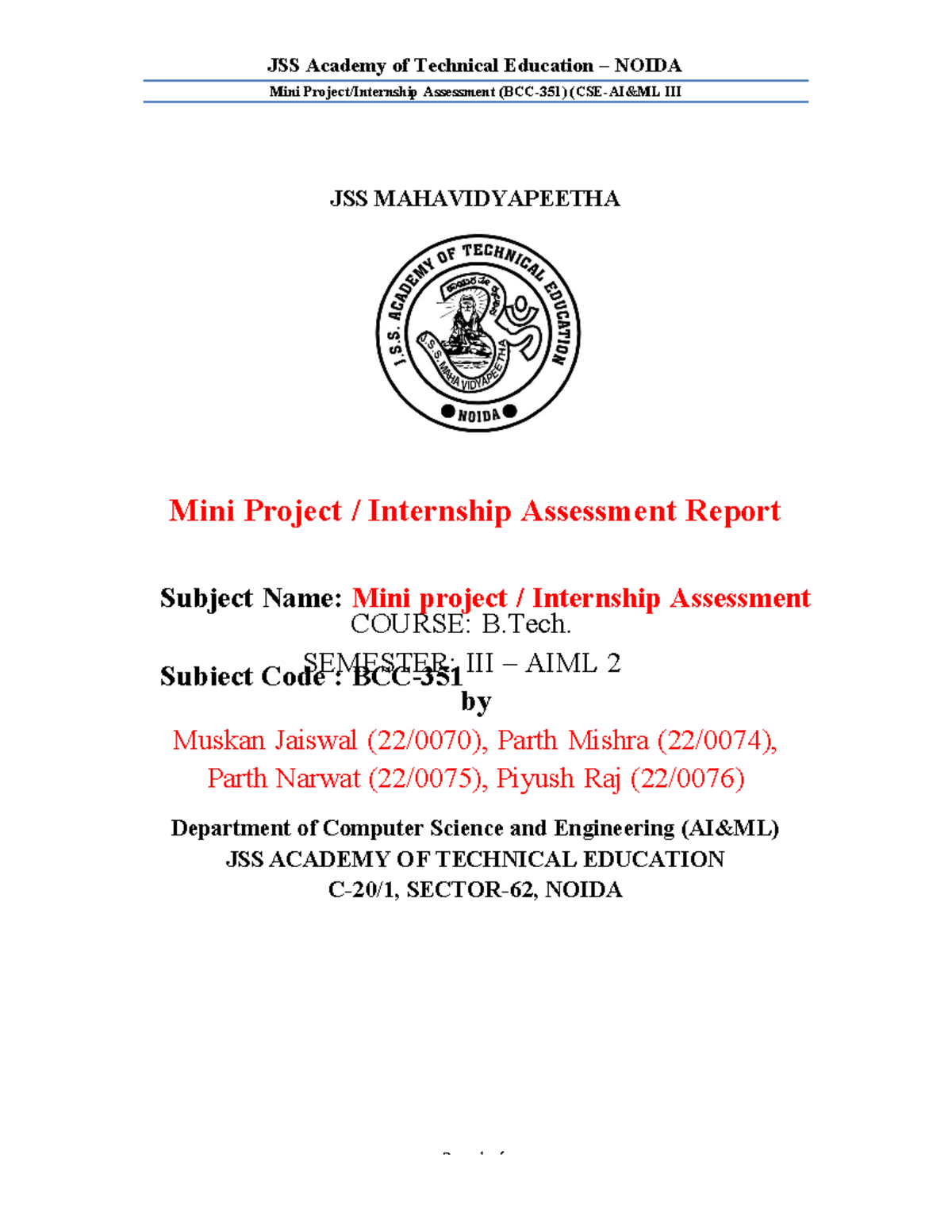 Report After Cutting - DAta - Mini Project/Internship Assessment (BCC ...