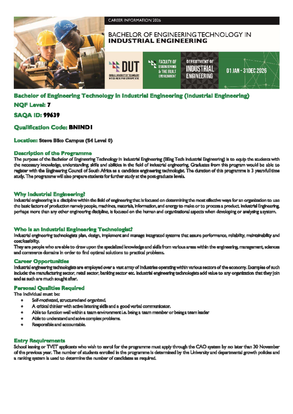 Bachelor of Engineering Technology in Industrial Engineering (2026 ...