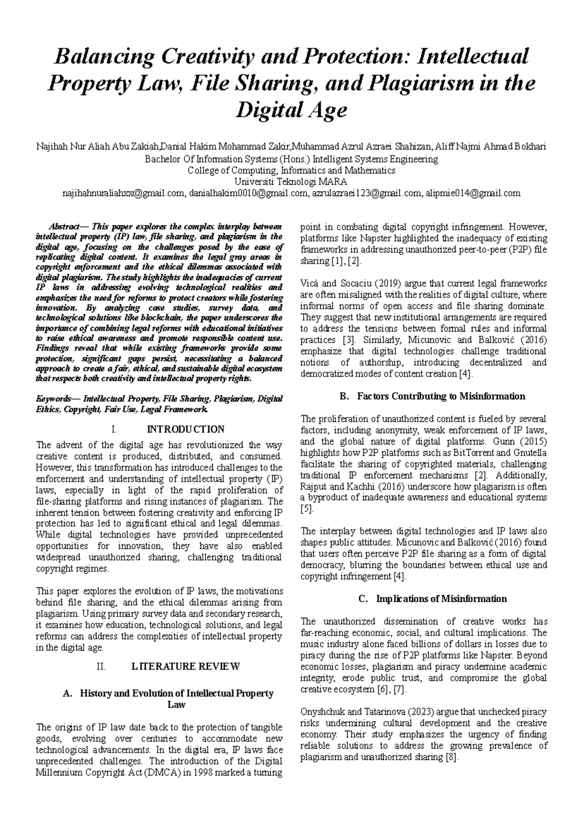 ICT652 Term Paper: Balancing IP Law, File Sharing, and Plagiarism in ...