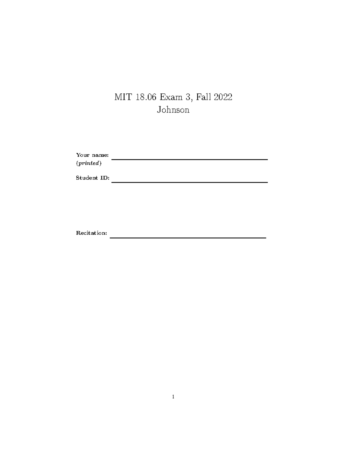 MIT 18.06 Linear Algebra Exam 3 Solutions - Fall 2022 - Studocu