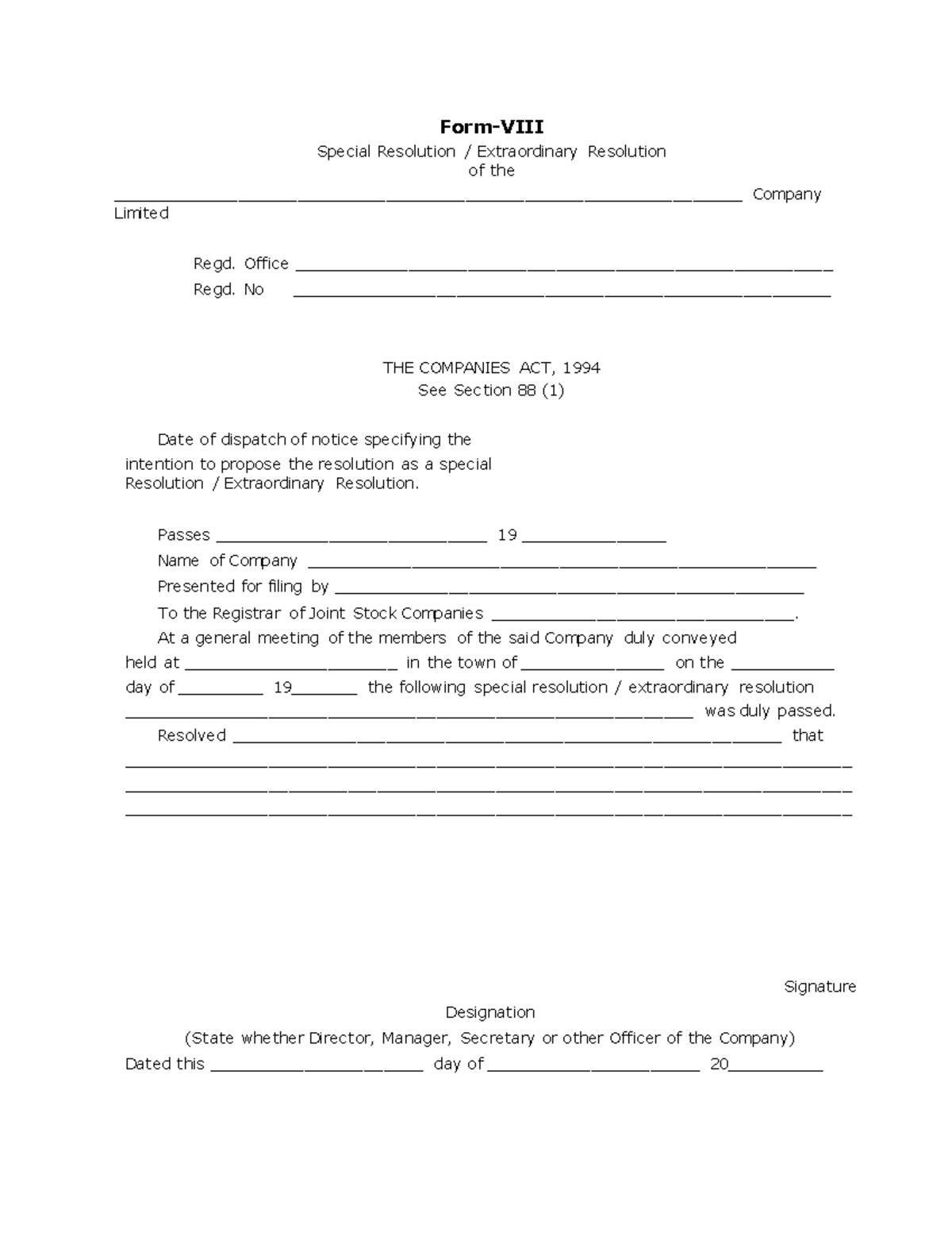 Form-VIII - For return submit - Form-VIII Special Resolution ...
