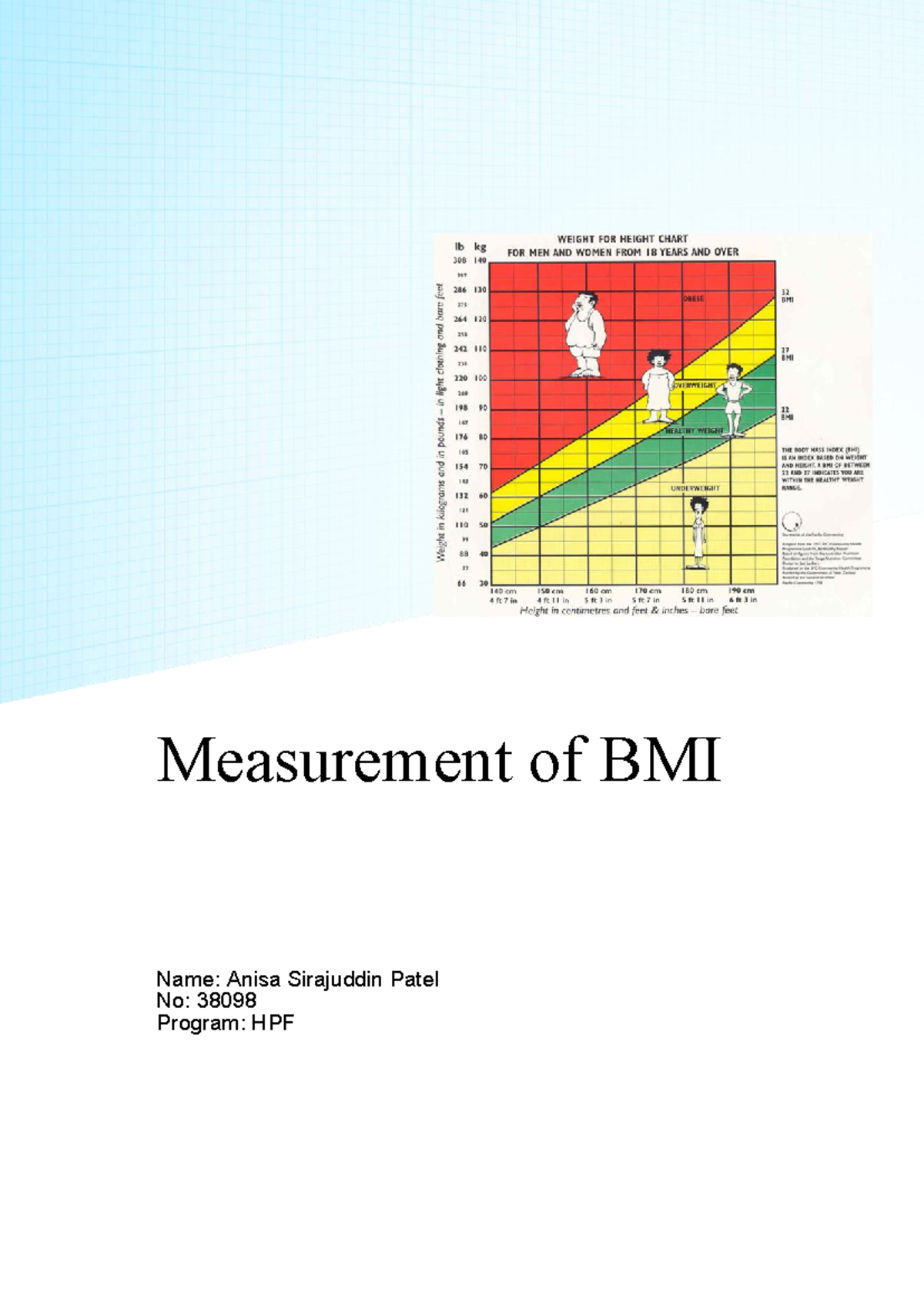 Lab. Manual General Chemistry Experiment -5 - Measurement of BMI Name ...