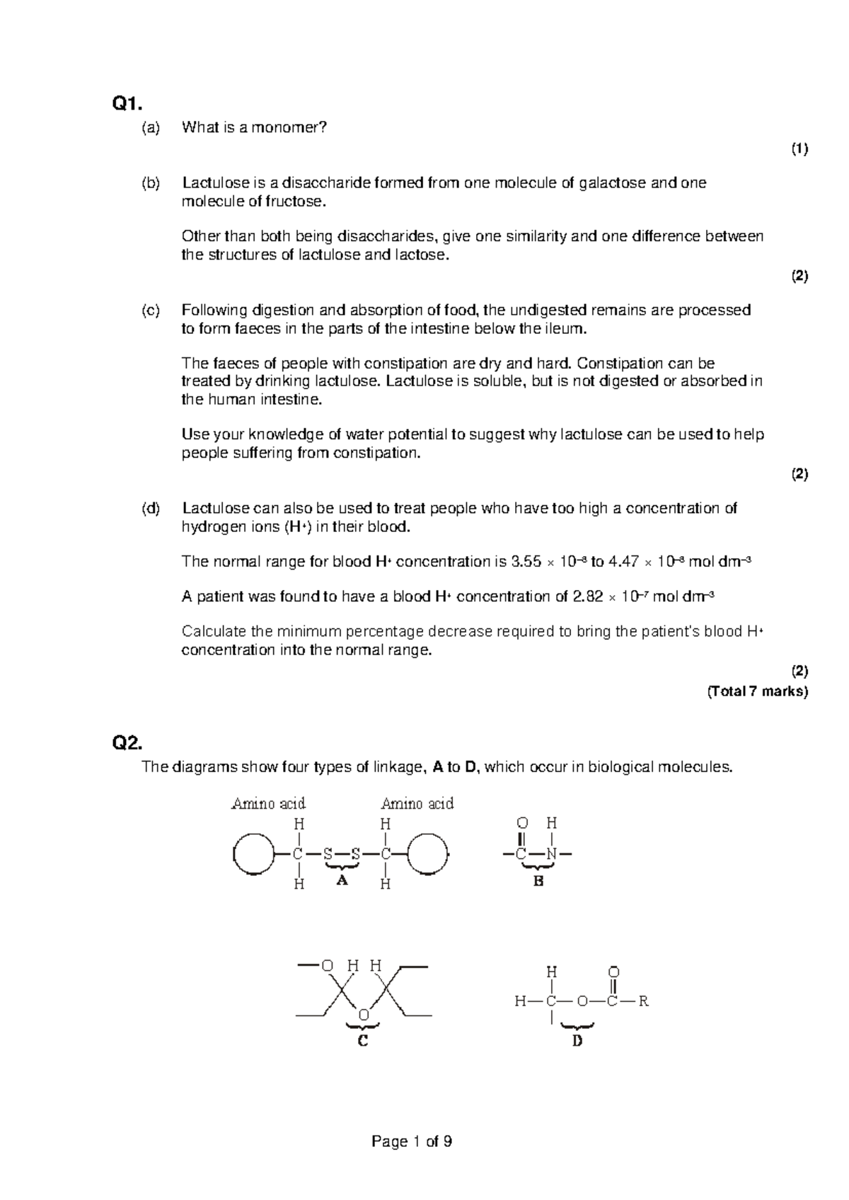 Biological Molecules Revision 1: Key Concepts and Structures - Studocu